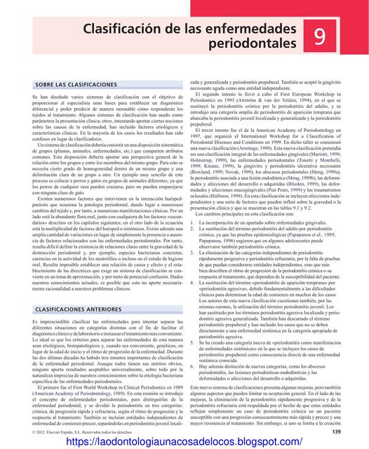 Clasificación de las  enfermedades periodontales 