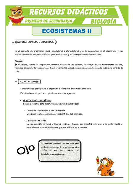 Factor Biótico del Ecosistema para Primero de Secundaria