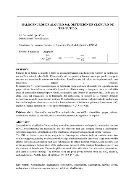 Halogenuros de alquilo obtención de cloruro de terbutilo