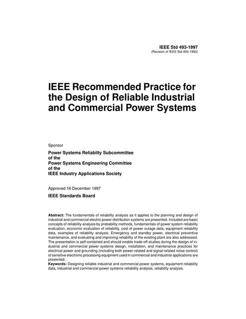 IEEE Gold Design of Reliable Industrial and Commercial Power Systems