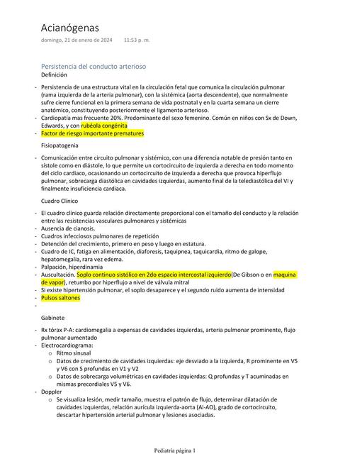 Cardiopatías Congénitas Acianógenas