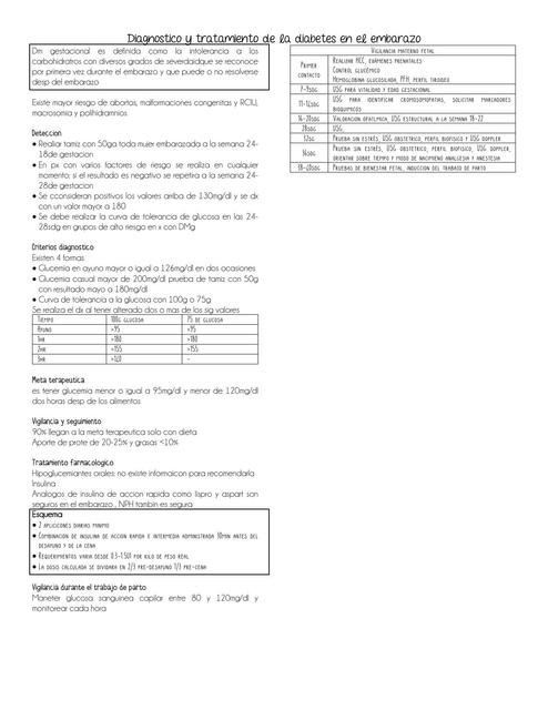 Diagnostico y tratamiento de la diabetes en el embarazo