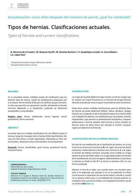 Tipos de Hernias. Clasificaciones Actuales 