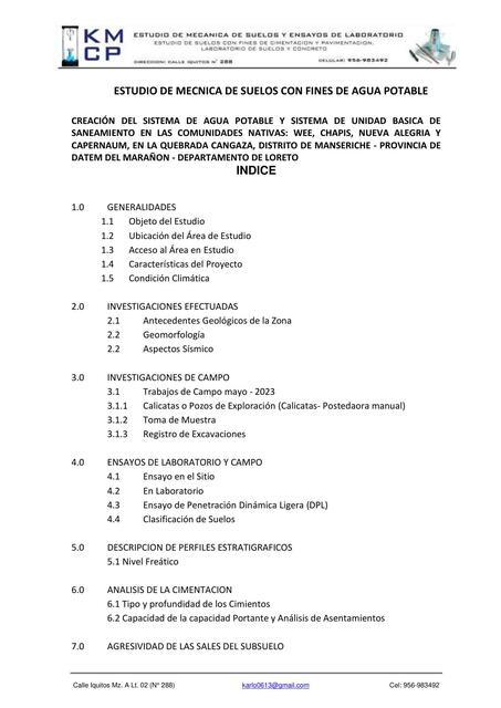 Estudio de Mecánica de Suelos con Fines de Agua Potable 