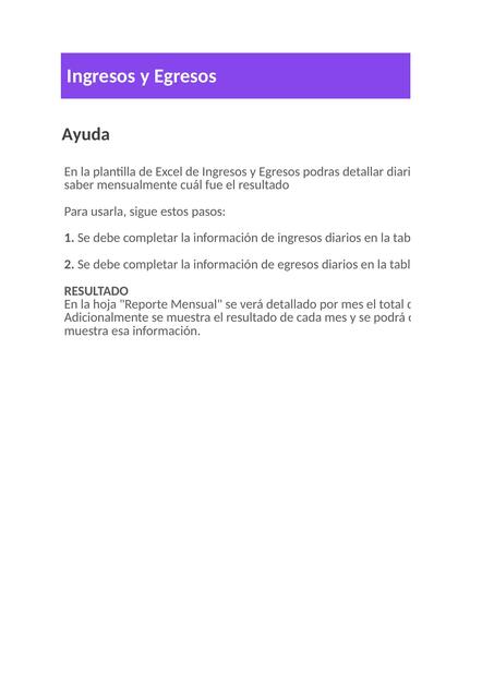 Planilla de Excel para Control de Ingresos y Egresos 