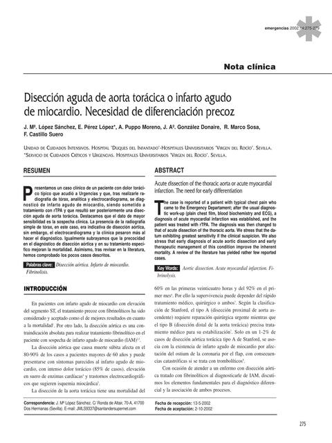 Disección Aguda de Aorta Torácica o Infarto Agudo de Miocardio 