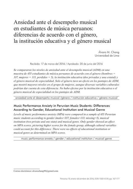 Ansiedad ante el Desempeño Musical en Estudiantes de Música Peruanos 