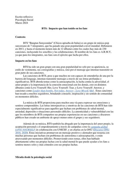 Influencia de BTS en los Fans desde una Perspectiva Psicosocial