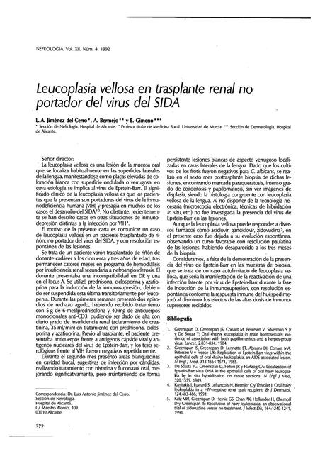 Leucoplasia vellosa de trasplante renal no portador del virus del SIDA ...