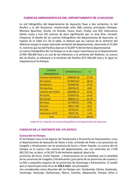 Cuencas hidrográficas del departamento de Ayacucho