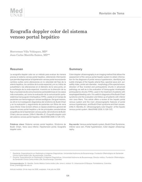 Ecografía Doppler Color del Sistema Venoso Portal Hepático 