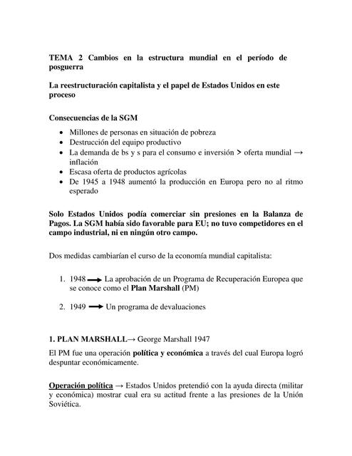 Cambios en la Estructura Mundial en el Período de Posguerra