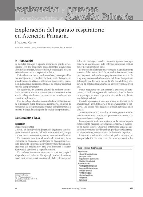 Exploración del Aparato Respiratorio en Atención Primaria 