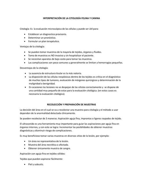 INTERPRETACIÓN DE LA CITOLOGÍA FELINA Y CANINA