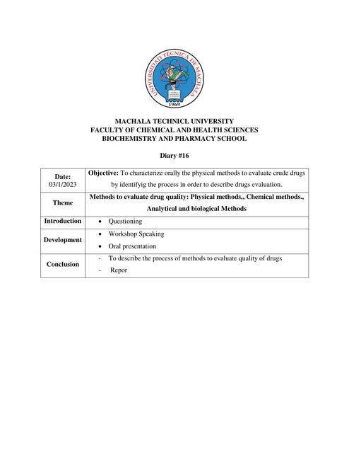 Methods to Evaluate Drug Quality: Physical Methods, Chemical Methods, Analytical and Biological Methods