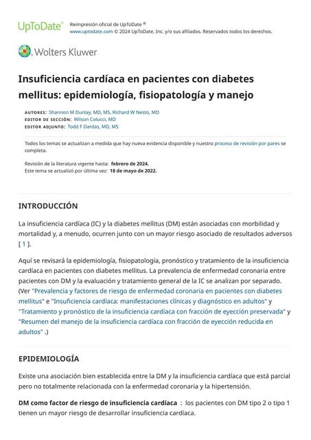 Insuficiencia Cardiaca en Pacientes con Diabetes Mellitus 