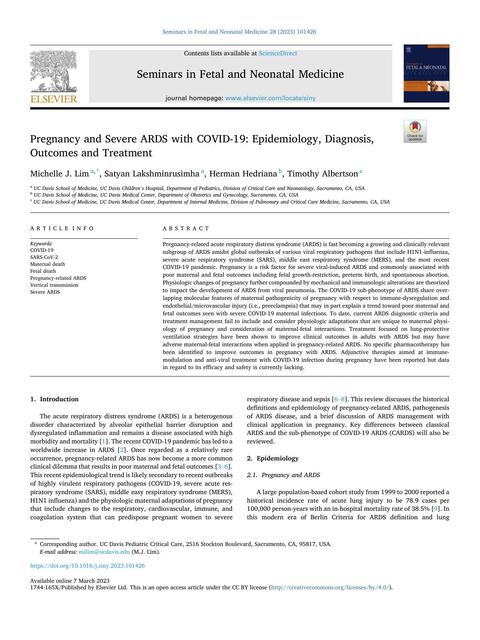 Pregnancy and Severe ARDS with COVID-19: Epidemiology, Diagnosis, Outcomes and Treatment