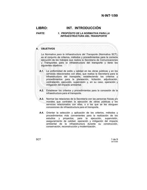 Propósito de la Normativa para la Infraestructura del Transporte