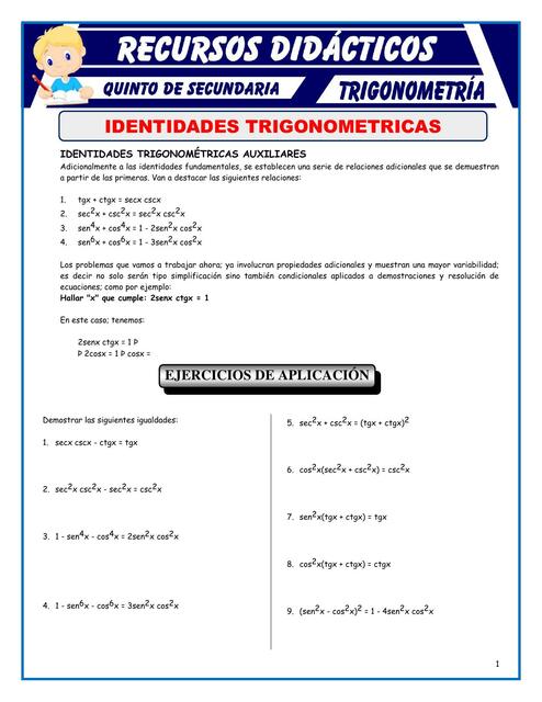 Identidades Trigonométricas para Quinto de Secunda