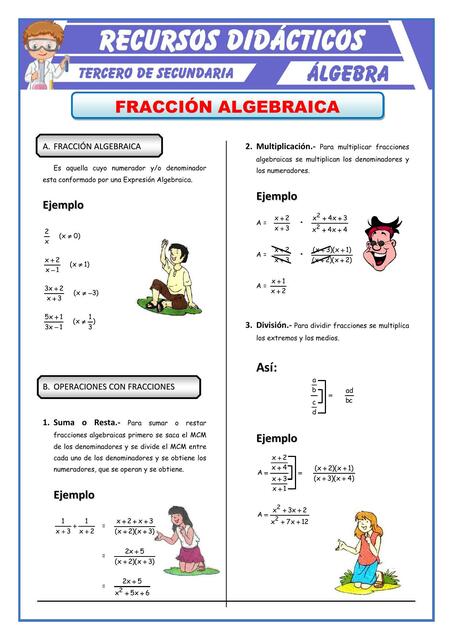 Operaciones con Fracciones Algebraicas para Tercero