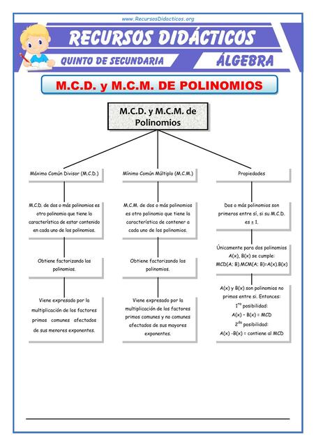 Problemas de MCD y MCM de Polinomios para Quinto 