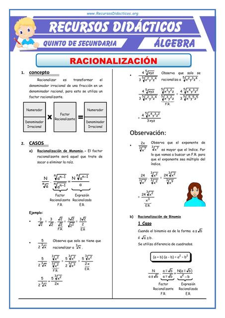 Problemas de Racionalización para Quinto de Secundaria