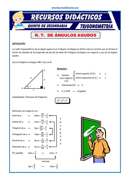 Razones Trigonométricas de Ángulos Agudos para Quinto