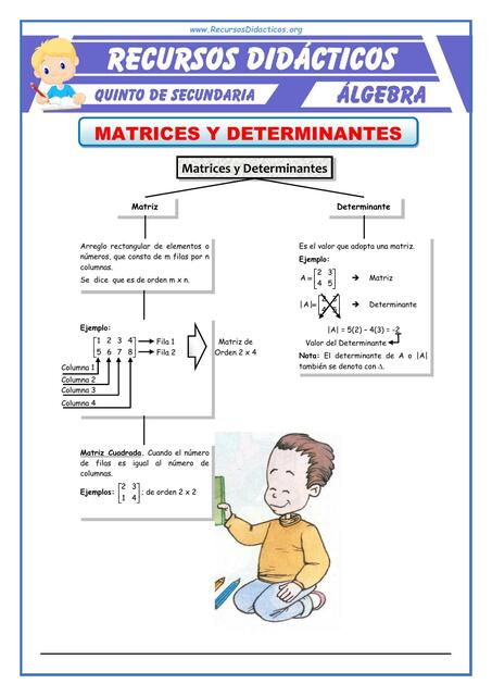 Problemas de Matrices y Determinantes para Quinto