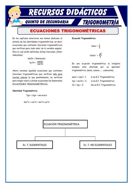 Ejercicios de Ecuaciones Trigonométricas para Quinto