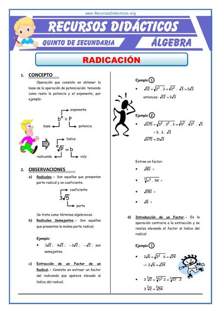 Problemas de Radicación para Quinto de Secundaria