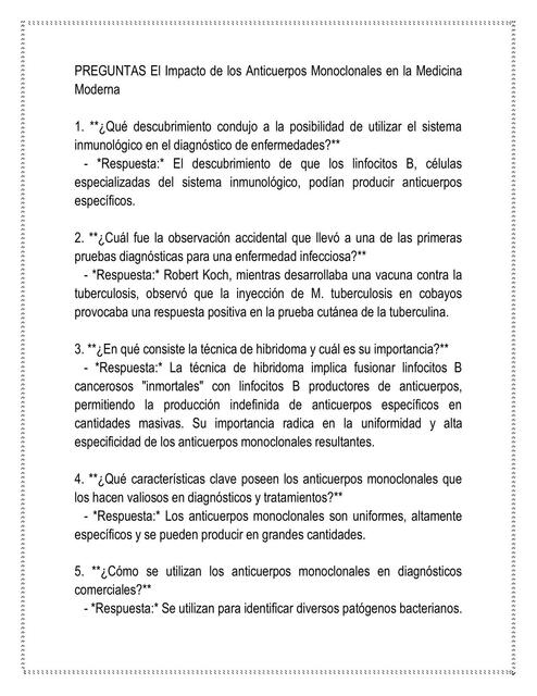 Preguntas El Impacto De Los Anticuerpos Monoclonales En La Medicina Preguntas El Impacto De Los Anticuerpos Monoclonales En La Medicina
