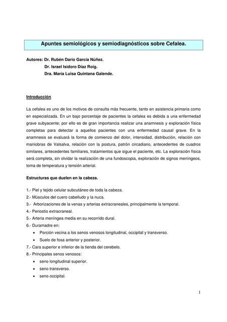 Semiologia y diagnostico de cefalea