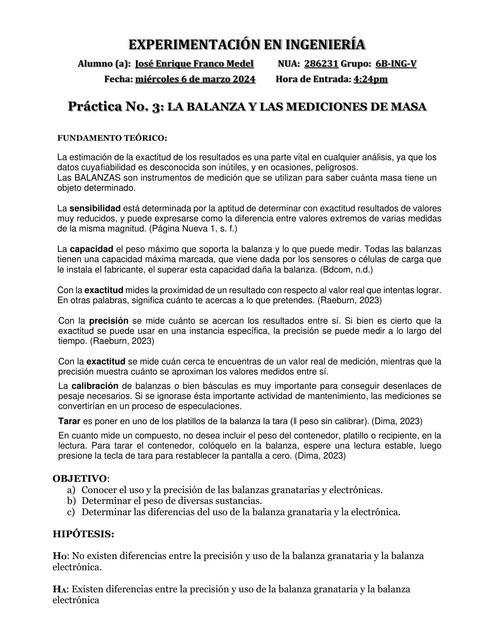 La Balanza y las Mediciones de Masa 