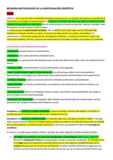 Resumen Metodología de la Investigación Científica 