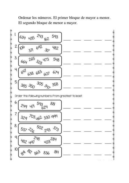 Ordenar los números