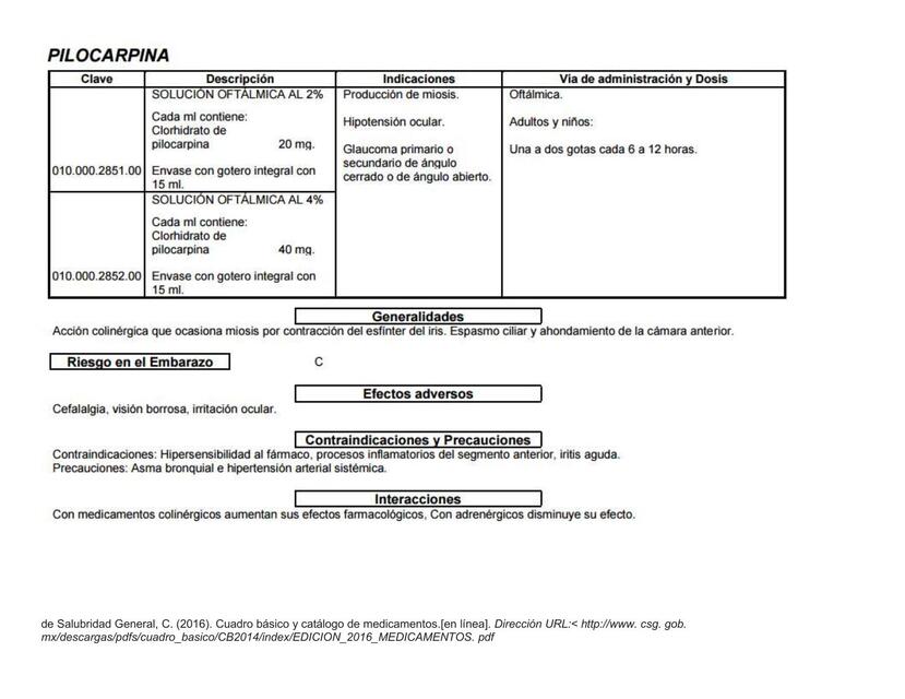 Pilocarpina-cuadro usos e indicaciones | Sharon Velazquez.A | uDocz