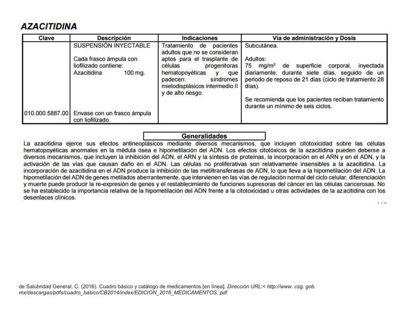 Azacitidina-cuadro usos e indicaciones | Sharon Velazquez.A | uDocz