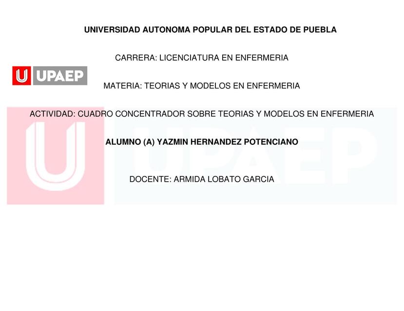 Cuadro Concentrador sobre Teorías y Modelos en Enfermería 