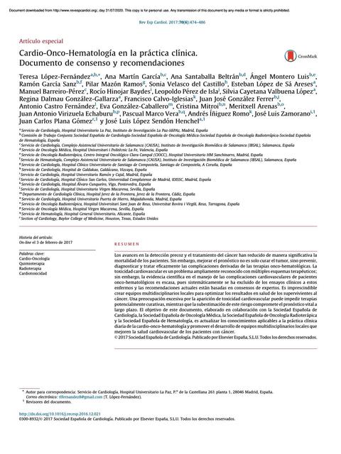 Cardio-Onco-Hematología en la práctica clínica.