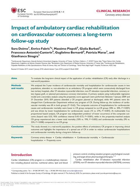 Impacto de la rehabilitación cardiovascular