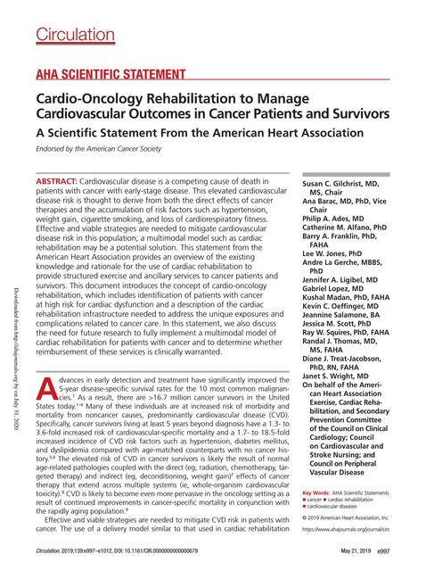 Cardio-Oncology Rehabilitation in Cancer Patients and Survivors