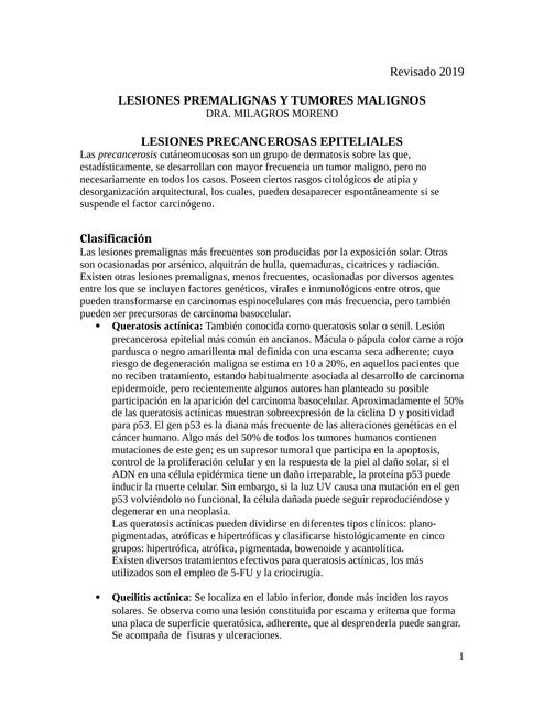 Lesiones Premalignas y Tumores Malignos 