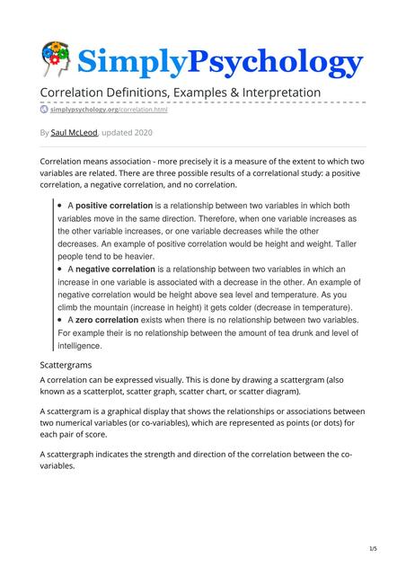 Simplypsychology org Correlation, Definitions, Examples & Interpretation 