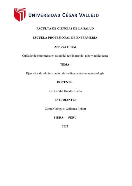 Ejercicios de Administración de Medicamentos en Neonatología 