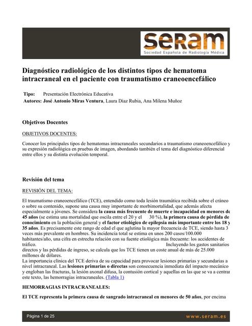 Diagnóstico radiológico de los distintos tipos de hematoma