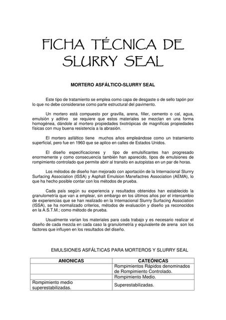 Ficha Técnica de SLURRY SEAL