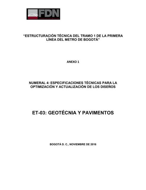 Estructuración Técnica del Tramo 1 de la Primera Línea del Metro de Bogotá 