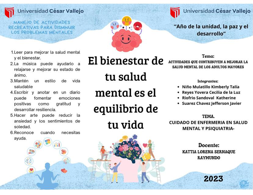 Triptico de actividades para mejorar salud mental