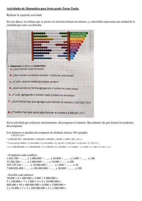 Actividades de matematica para sexto grado 