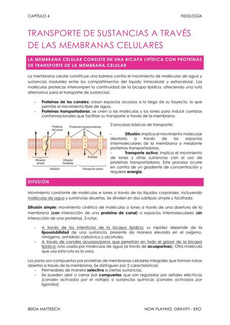 Transporte de Sustancias a Través de las Membranas Celulares 